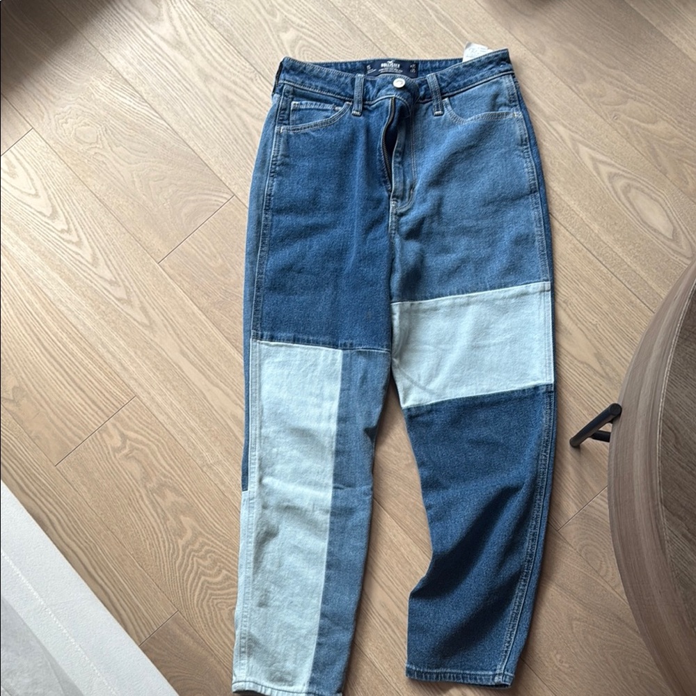 Hollister Blue Relaxed Jeans with Unique Two-Tone Design